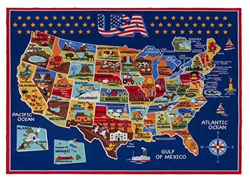 Gertmenian Smithsonian Rug US Map Learning Carpets Bedding Play Mat Classroom Decorations Blue Area Rugs 5x7, Navy