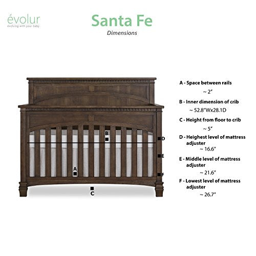 Evolur Santa Fe 5-in-1 Convertible Crib, Distress White