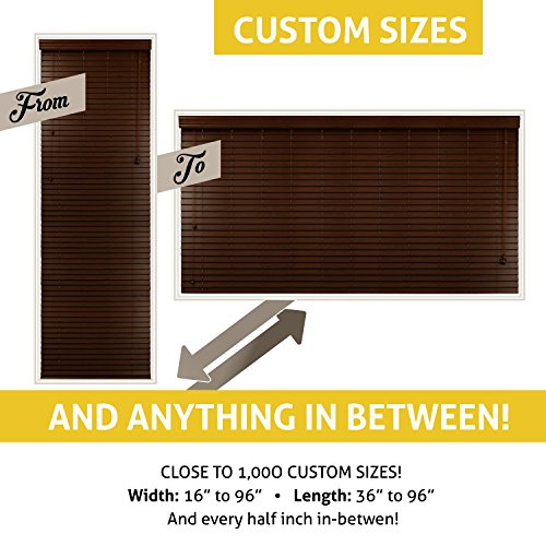 Luxr Blinds Custom-Made Real Wood Horizontal Window Blinds with Easy Inside Mount - 29" x 84" - 2" Wooden Slats - Premium Quality Basswood - Pecan