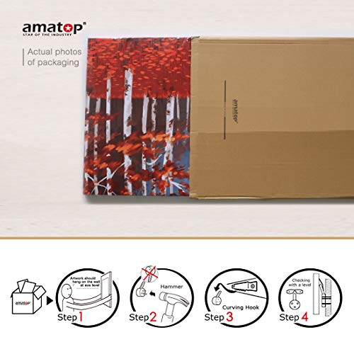 Large Wall Art Red Tree Forest Landscape Picture Modern Birch Trees Canvas Prints Nature Painting Artwork Gallery and Framed for Home Living Room Bedroom Office Decor Huge Size 60x30inch