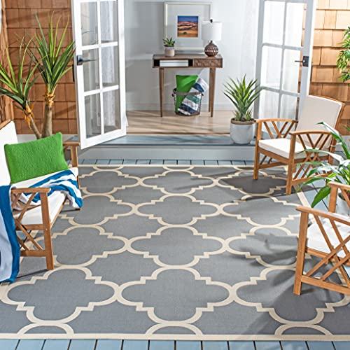 SAFAVIEH Courtyard Collection CY6243 Moroccan Trellis Indoor/ Outdoor Non-Shedding Easy Cleaning Patio Backyard Porch Deck Mudroom Area Rug, 9' x 12', Grey / Beige