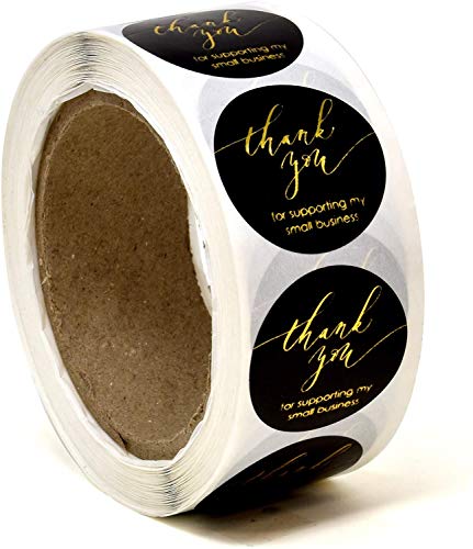 1000 Thank You Stickers Per Roll 1.5 Inch Round Black and Gold Foil Thank You for Supporting My Small Business Paper Adhesive Sticker Labels for Sealing Kraft Maker Online Retailer Sellers Shop Owners
