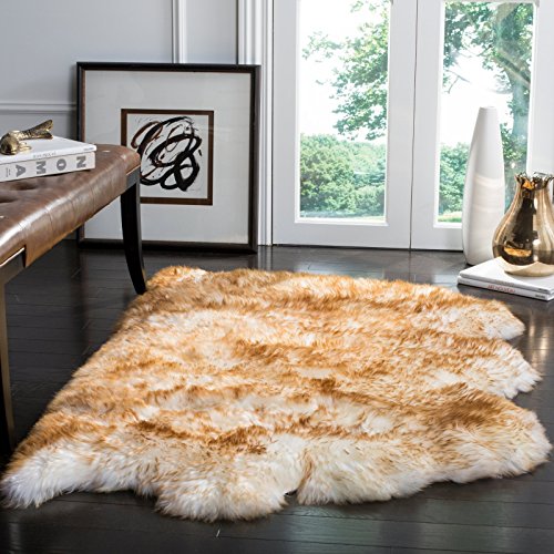 Safavieh Sheepskin Collection SHS121B Genuine Sheepskin Pelt Steel Blue Premium Shag Rug (3'7" x 5'11")