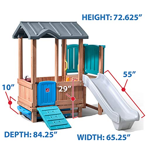 Step2 Woodland Adventure Playhouse & Slide | Kids Wooden Playset with Slide, Brown