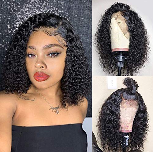 Lace Front Wigs Human Hair with Baby Hair Curly Wig Human Hair Pre Plucked for Black Women Natural Color 14 inches