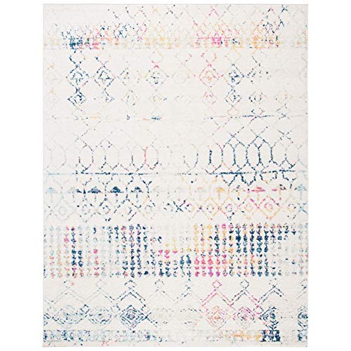 Safavieh Tulum Collection TUL229C Boho Moroccan Distressed Area Rug, 9' x 12', Ivory/Blue