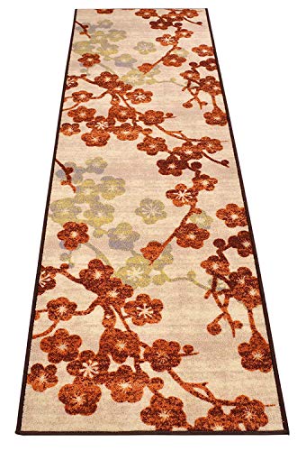 RugStylesOnline Custom Size Runner Flower Blossom Scroll Floral Design Roll Runner 26 Inch Wide x Your Length Size Choice Slip Skid Resistant Rubber Back (Cream Multi Color, 42 ft x 26 in)