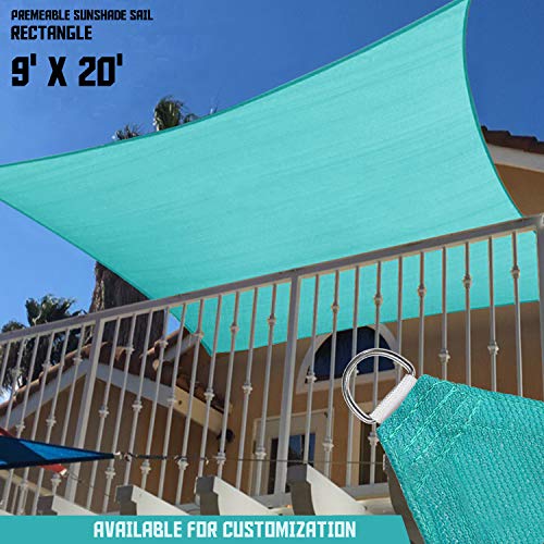 TANG Sunshades Depot 9' x 20' Solid Turquoise Green Sun Shade Sail, Rectangle Permeable Canopy CustomSize Available Commercial Standard 180 GSM HDPE