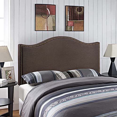 Modway Curl Upholstered Linen Queen Headboard Size With Nailhead Trim and Curved Shape in Dark Brown Fabric