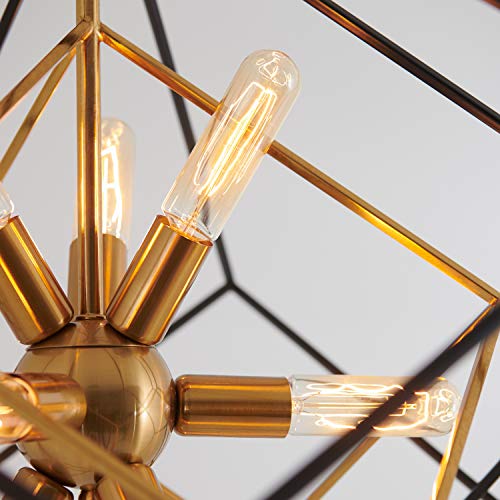 Artika Imperium Industrial Design 9-Light Chandelier 25W, Aged Brass Finish with Black Accents