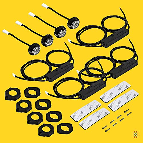 LAMPHUS 4pc SnakeEye III Blue LED Hideaway Strobe Light [SAE Class 1] [IP67 Waterproof] [72 Flash Modes] [Multi Units Sync-able] [Steady Override] Blue Emergency Strobe Police Lights for Vehicles