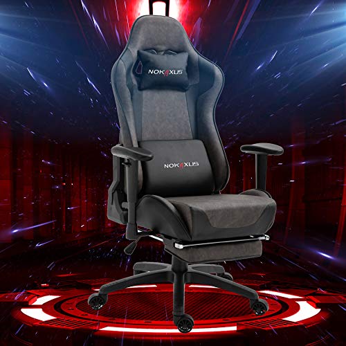 Nokaxus Video Gaming Chair with Bluetooth Speakers Massage Lumbar Support and Retractible Footrest PU Leather 90-180 Degree Adjustment of Backrest (YK-6008-BROWN)