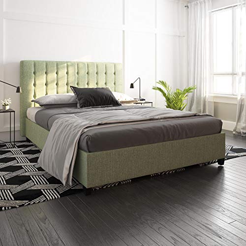 DHP Emily, Light Green Linen, Full Frame Upholstered Beds,