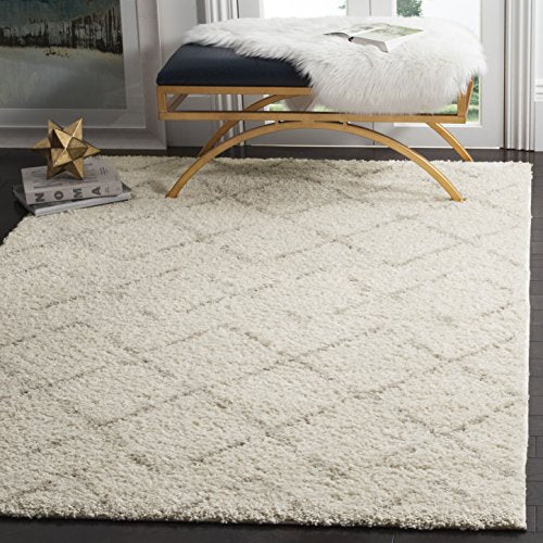 Safavieh Arizona Shag Collection ASG743A Southwestern Diamond Geometric Ivory and Beige Area Rug (9' x 12')