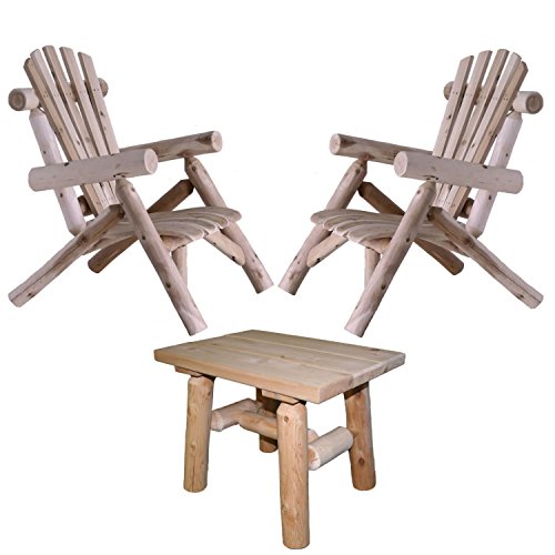 Lakeland Mills Cedar Log Patio Lounge Chair (Set of 2) with End Table