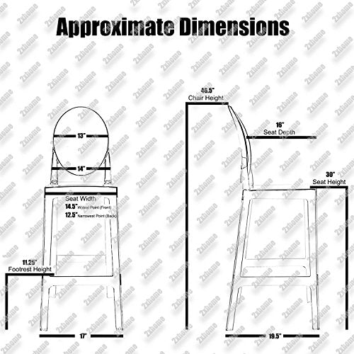 2xhome Set of 2 30” Seat Height Modern Contemporary Bar Stool with Oval Back Armless Polycarbonate Transparent Clear