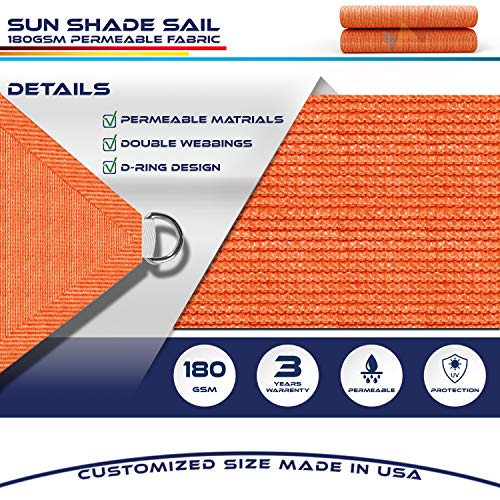 Windscreen4less Straight Edge Sun Shade Sail,Rectangle Outdoor Shade Cloth Pergola Cover UV Block Fabric 180GSM - Custom Size Orange 16' X 23'