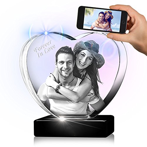 Large Heart 3D Crystal with a Free LED Base That Illuminates The Crystal, Personalize with Your own Custom Engraving