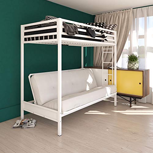 DHP Miles Twin over Futon Metal Ladder for Kids, White Bunk Bed