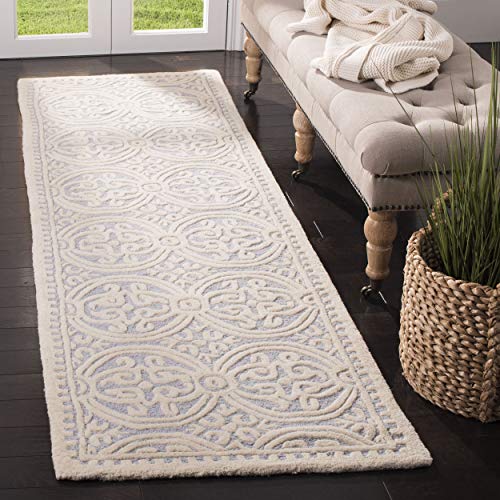 Safavieh Cambridge Collection CAM123A Handmade Moroccan Wool Runner, 2'6" x 16', Light Blue/Ivory