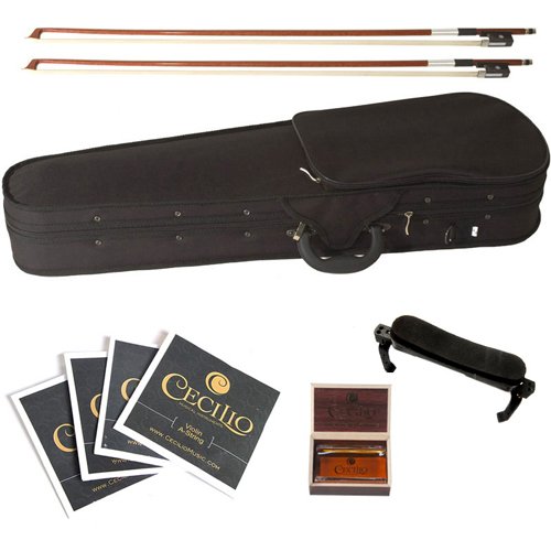 Cecilio CVN-300 Ebony Fitted Solid Wood Violin with Tuner and Lesson Book, Size 4/4 (Full Size)