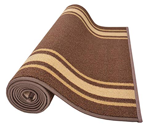 Custom Size Solid Border Roll Runner 32" W x Your Length Choice Slip Resistant Rubber (Brown w/ Beige Border 32 ft x 32")