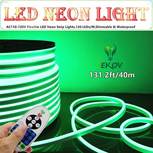 LED NEON IEKOV AC 110-120V Strip Lights 120 LEDs/M Dimmable Waterproof 2835 SMD Rope Remote Controller 131.2ft/40m