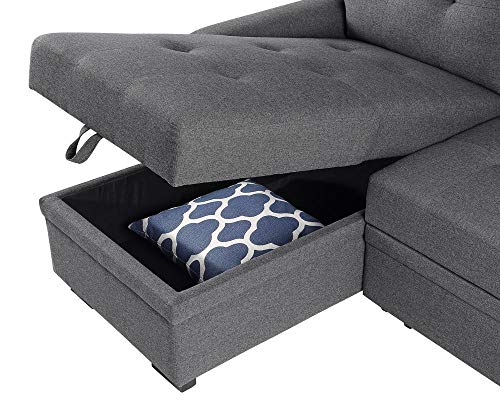 Lilola Home Lucca Linen Reversible Sleeper Sectional Sofa Steel Gray