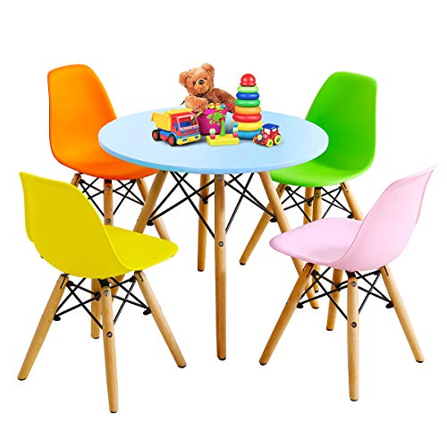 Costzon Kids Table and Chair Set, Kids Mid Century Modern Style Table Set for Toddler Children 5-Piece Set