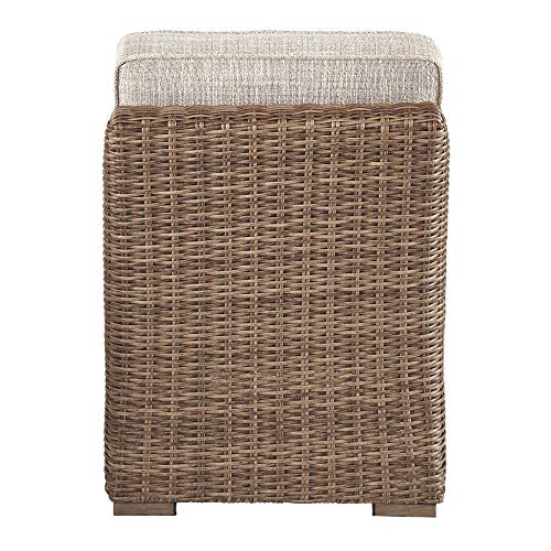 Signature Design by Ashley Beachcroft Patio Farmhouse Outdoor Wicker Cushioned Armless Chair, Beige