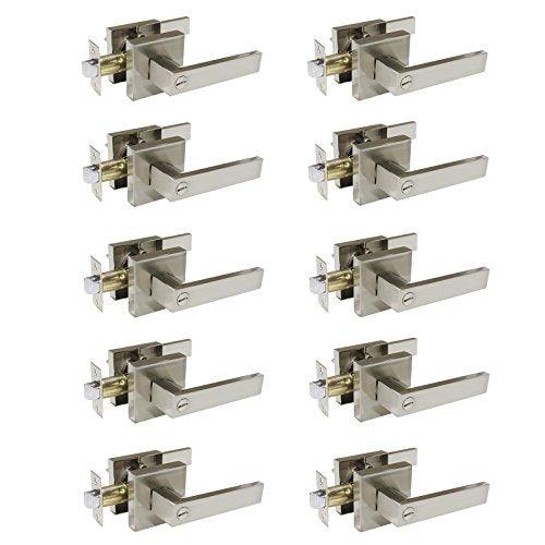 10 Pack Probrico Square Door Lever Privacy Door Lock Handleset Keyless Lockset Door Knobs Storage Room Bathroom Set No Key in Satin Nickel