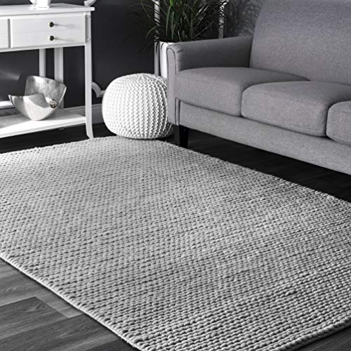 nuLOOM 200CB01D-8010 Hand Woven Wool Rug, 8' x 10', Light Grey