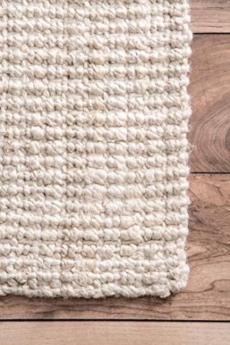 nuLOOM Ashli Handwoven Solid Jute Area Rug, 8' Square, Off White