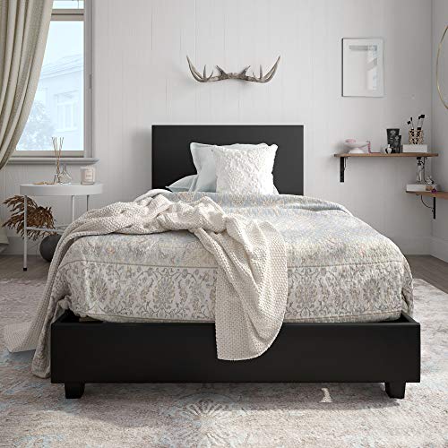 Carley Upholstered Bed, White Faux Leather, Twin