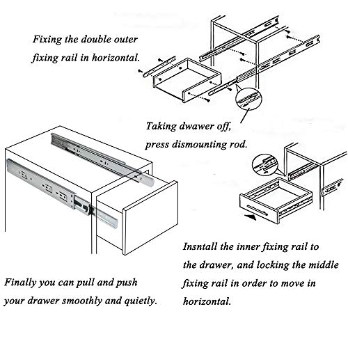 10 Pairs 20 inch Soft Close 3 Folds Full Extension Drawer Slides, Ball Bearing Side Mount Drawer Slides; Zinc Plated-Cold Rolled Steel