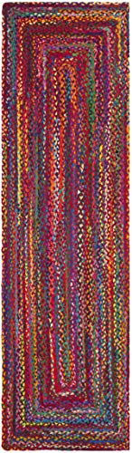 Safavieh Braided Collection BRD210A Handmade Boho Reversible Cotton Area Rug, 2'3" x 19', Red / Multi