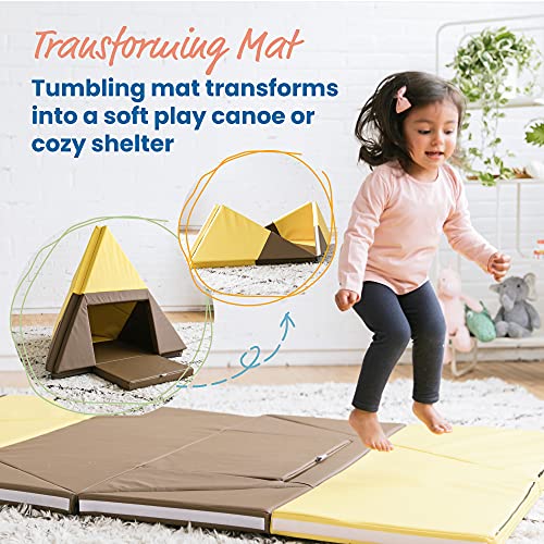 ECR4Kids Tent Canoe and Tumbler Too - Unique Transforming Activity Play Mat for Toddlers and Kids, Chocolate/Yellow