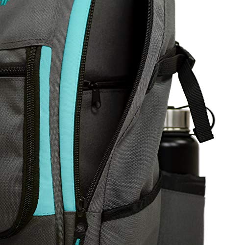 MVP Disc Sports Voyager Pro Backpack Disc Golf Bag (Version 2) with Forcefield Rainfly Gray/Aqua