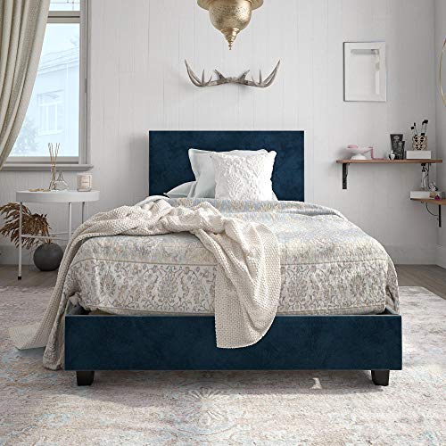 DHP Carley Upholstered Bed, Twin, Blue Velvet