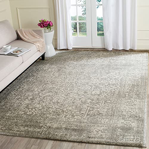 SAFAVIEH Evoke Collection EVK256S Oriental Distressed Non-Shedding Living Room Bedroom Dining Home Office Area Rug, 6'7" x 9', Silver / Ivory