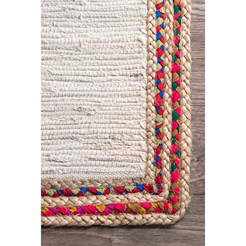 nuLOOM Elena Braided Border Jute Rug, 7' 6" x 9' 6", Ivory