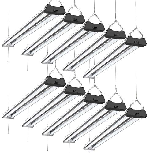 Sunco Lighting 10 Pack Industrial LED Shop Light, 4 FT, Linkable Integrated Fixture, 40W=260W, 5000K Daylight, 4000 LM, Surface + Suspension Mount, Pull Chain, Utility Light, Garage- Energy Star