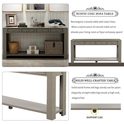 P PURLOVE Console Table for Entryway Hallway Easy Assembly 64" Long Sofa Table with Drawers and Bottom Shelf (64", Distressed Black)