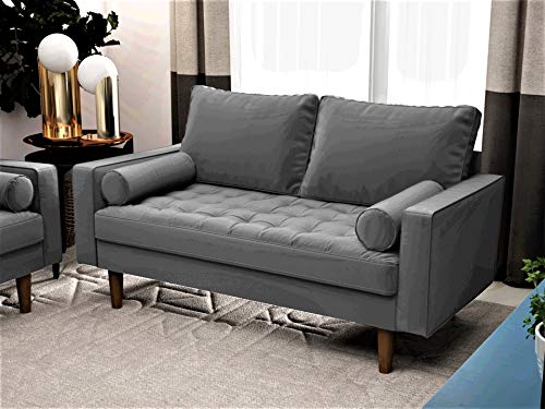 Container Furniture Direct S5457 Mid Century Modern Velvet Upholstered Tufted Living Room Loveseat, 50.39", Grey