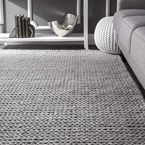 nuLOOM 200CB01D-8010 Hand Woven Wool Rug, 8' x 10', Light Grey