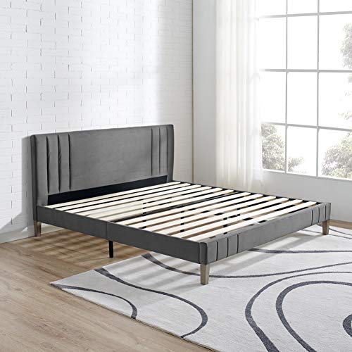 Classic Brands Chicago Modern Tufted Upholstered Platform Bed | Headboard and Wood Frame with Wood Slat Support, King, Antonio Mid Night