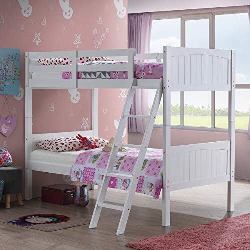 Costzon Wooden Twin Over Twin Bunk Beds Convertible 2 Individual Twin Beds for Kids Children, Solid Rubberwood Bunk Bed