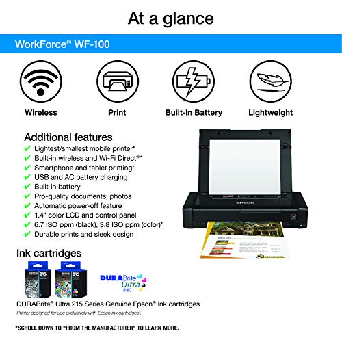 Epson Workforce WF-100 Wireless Mobile Printer, Amazon Dash Replenishment Enabled