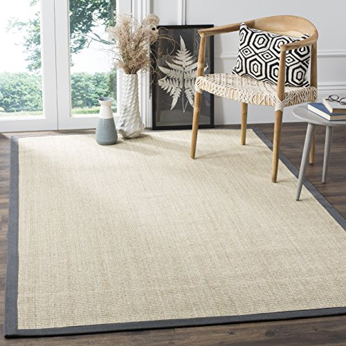 Safavieh Natural Fiber Collection NF441B Hand Woven Marble and Grey Sisal Square Area Rug (7' Square)