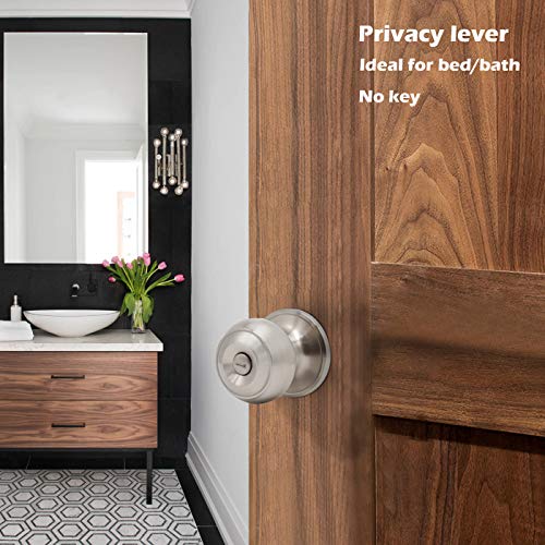 10 Pack Brushed Nickel Door Knobs Privacy Door Knob with Lock, Bedroom Door Handle Bathroom Door Lock, Stainless Steel Interior Door Knobset, Flat Ball Shape